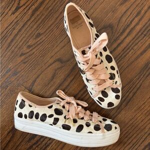 Kate Spade Keds Triple Kick Dot C calf hair leather dotted sneakers size 9